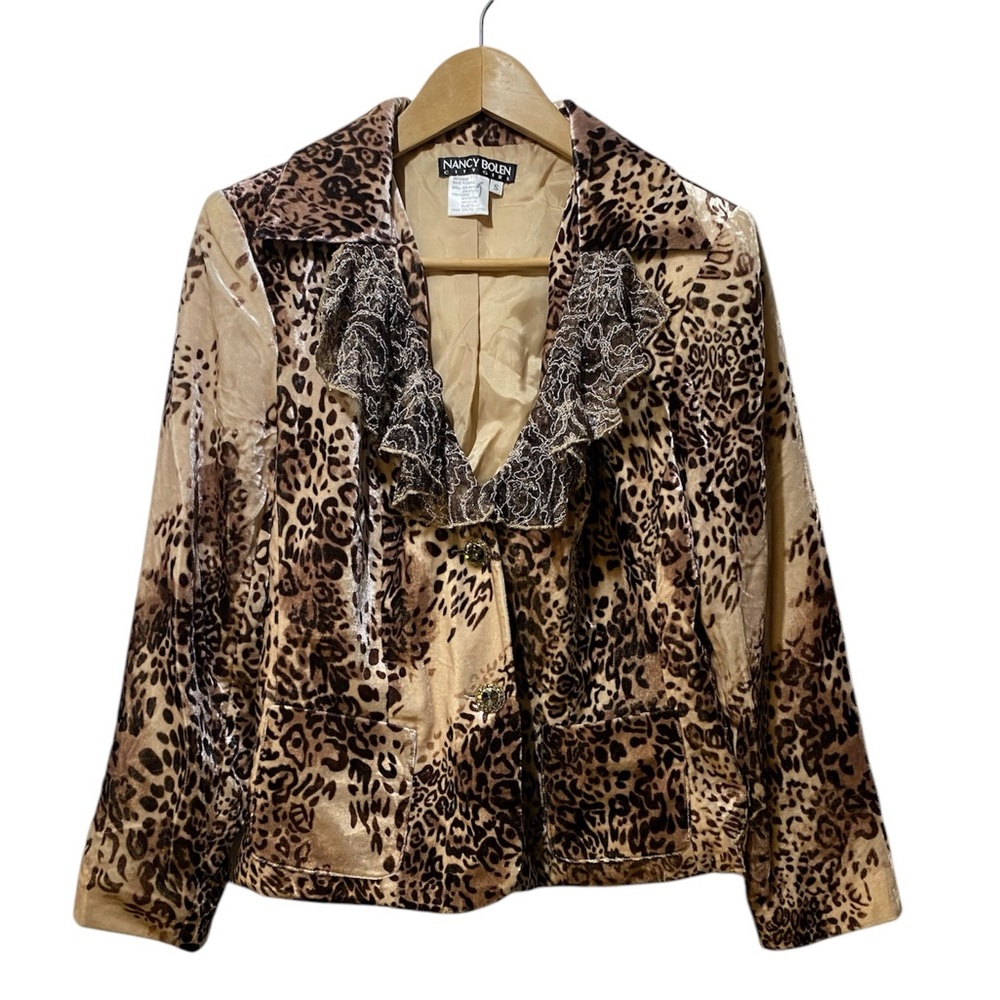 VINTAGE NANCY BOLEN CITY GIRL JACKET ANIMAL PRINT VELOUR TOP LINED SHIMER SZ S